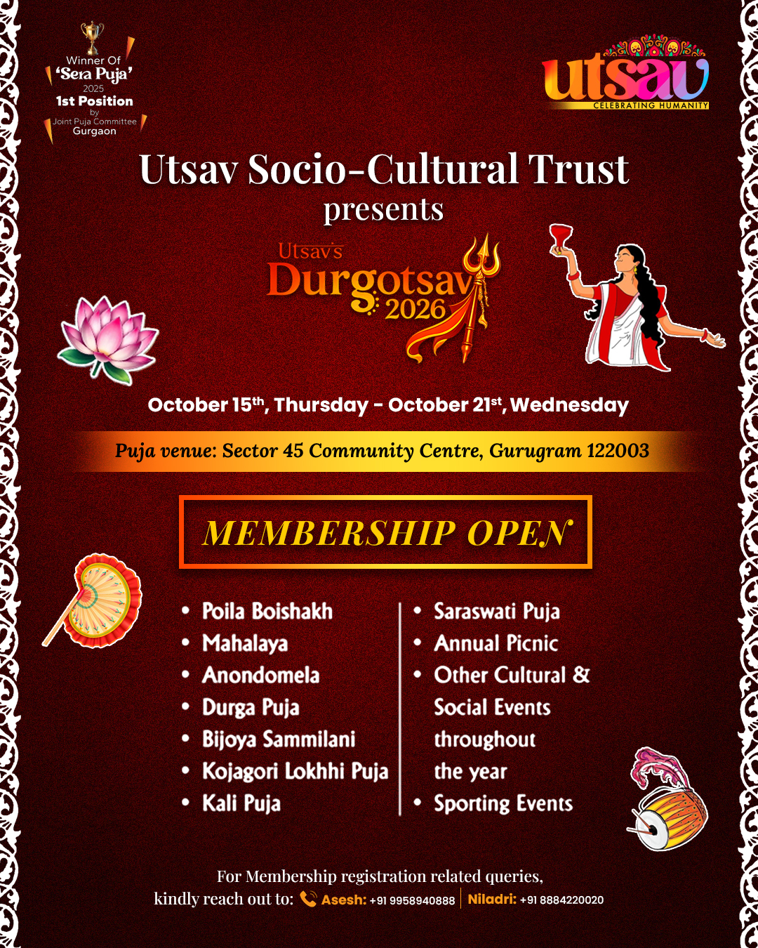 Utsav's Durgotsav 2026 membership announcement