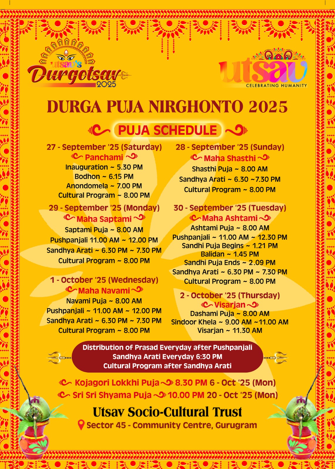 Utsav's puja nirghonto — schedule of days